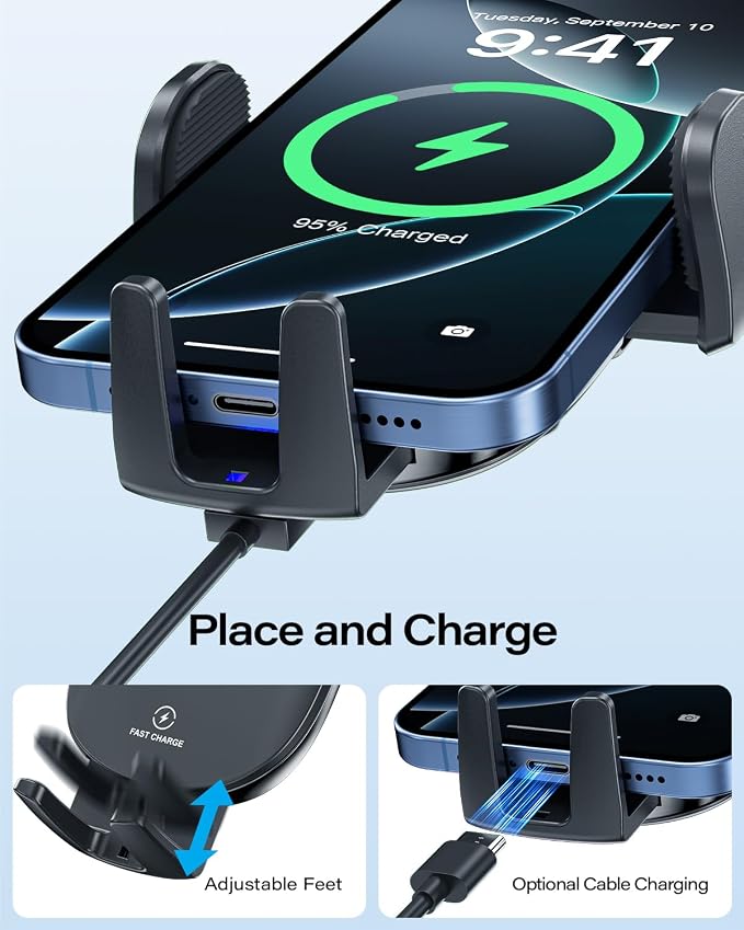APPS2Car Sturdy CD Slot Phone Mount with Upgraded Wireless Charger | One Hand Operation, Hands-Free Car Phone Holder Compatible with iPhone 17 Pro Max Plus 16 15 14 13 12 11, Samsung S25 S24 S23 - Image 5
