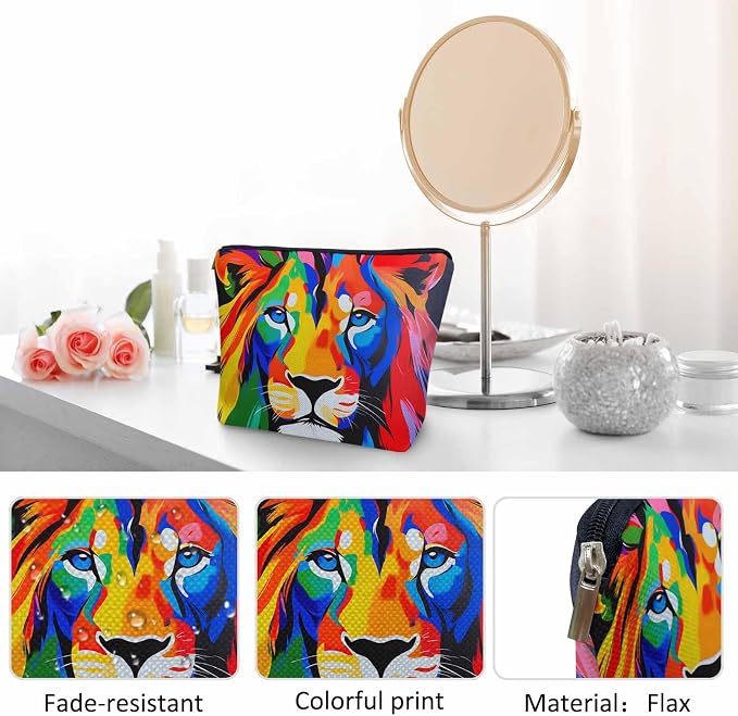 Makeup Bag For Purse Lion, African Animal Lion Face Colorful Cosmetic Bags For Women With Zipper Travel Toiletry Pouch Makeup Bags Makeup Organizers Purse For Toiletries Cosmetics - Image 5