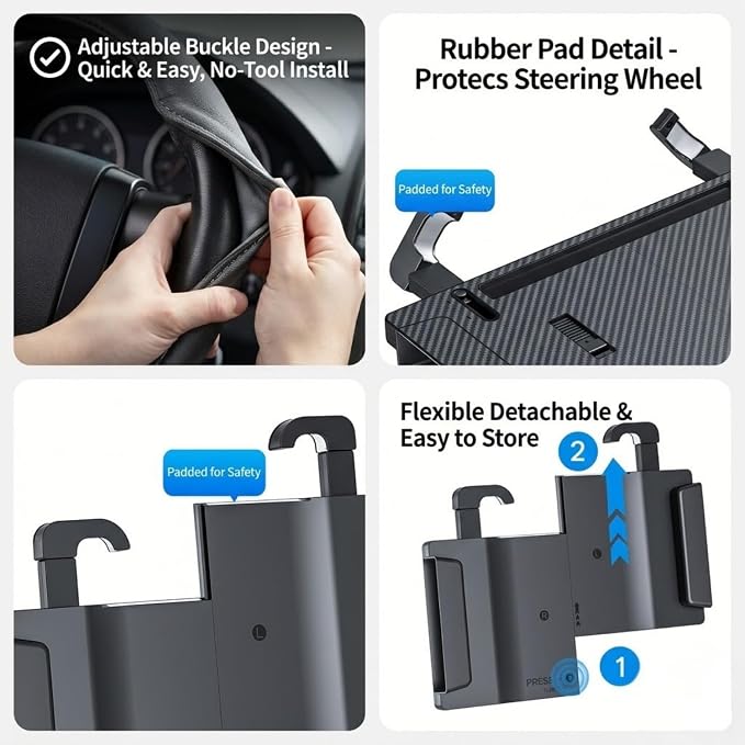2 in 1 Steering Wheel Tray Table & Seat Gap Filler Organizer,Table for Eating in Car, Universal Fit for Most Cars, Car Tray for Working & Eating - Image 6