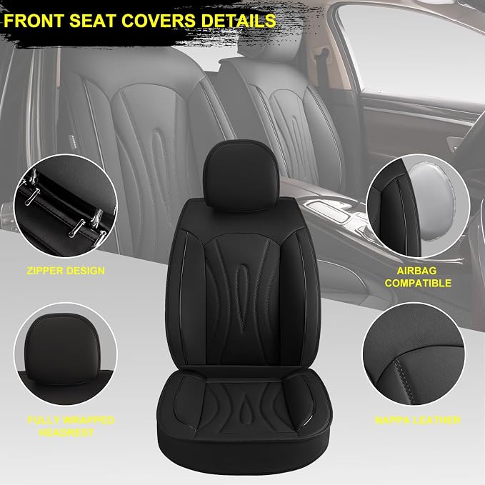 Front Seat Covers for Nissan Rogue Sport 2017-2022 Faux Leather | Waterproof Breathable Scratch Resistant 360° Wrap Airbag Compatible Easy Clean (2 Seats,Black ) - Image 2