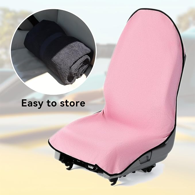 Waterproof Towel Car Seat Cover, Sweatproof Non Slip Towel Carseat Cover, Machine Washable Vehicle Bucket Frontseat Protector Accessories, Universal for SUV, Sedan, Truck (Pink) - Image 5