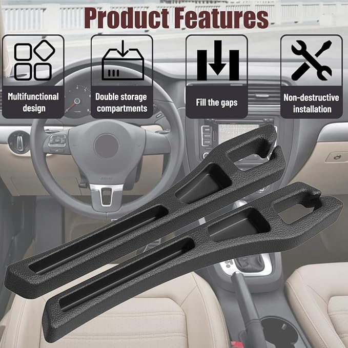 Car Seat Gap Filler, 2PCS No Drop Vehicle Seat Side Gap Seam Filler Plug Blocker with Storage Slot, Automotive Interior Console Side Pocket Organizer, Universal for SUV RV Truck (Black) - Image 5