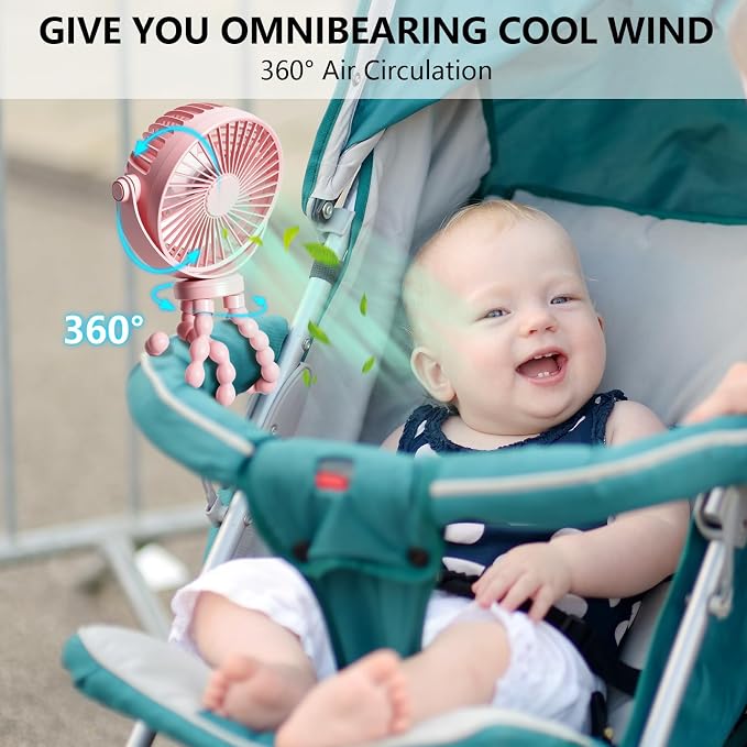 snawowo Mini Handheld Personal Portable Fan, Baby Stroller Fan Pink | Car Seat USB or Battery Powered, with Flexible Tripod Clip on Student Bed Desk Bike Crib Treadmill Camping Traveling - Image 5