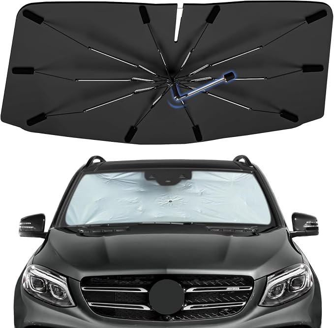 Windshield Sun Shade Umbrella for Mercedes-Benz GLE-Class 2012-2019 | Foldable Car Sunshade for Front Window, 360 Rotation Automotive Interior UV Protection for Outdoor Parking by Bocvam