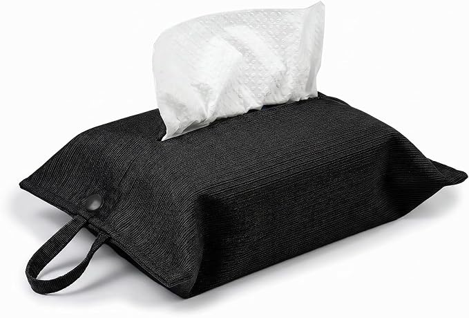 kakaforsa Cloth Tissue Cover, Toilet Paper Holder, Hang Paper Towel Holder for Car Home Office Desk Travel, Cotton Face Tissues Holder, Ebony Black by Aosbos