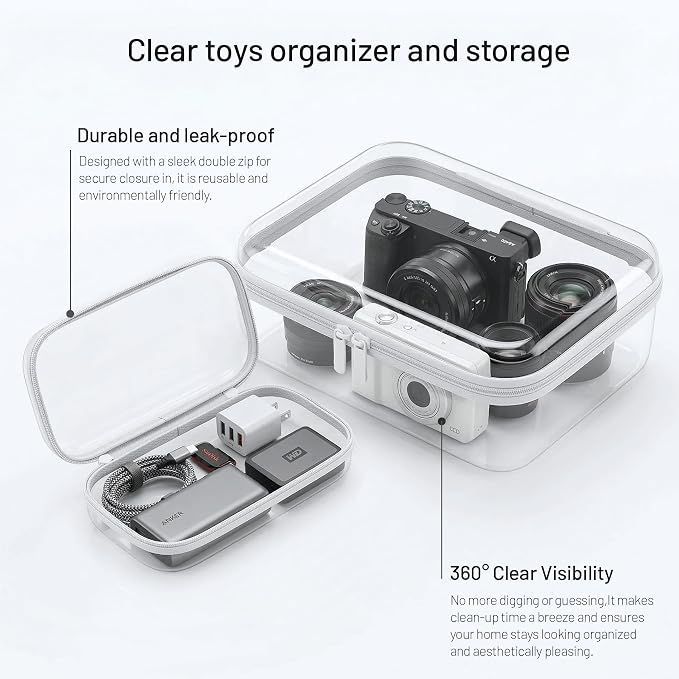 Clear Hard Shell Organizer Cases, 3 Pack with Handle | Durable PET shell with water-resistant, scratch-resistant surface for travel, toiletries, electronics and toys - Image 5