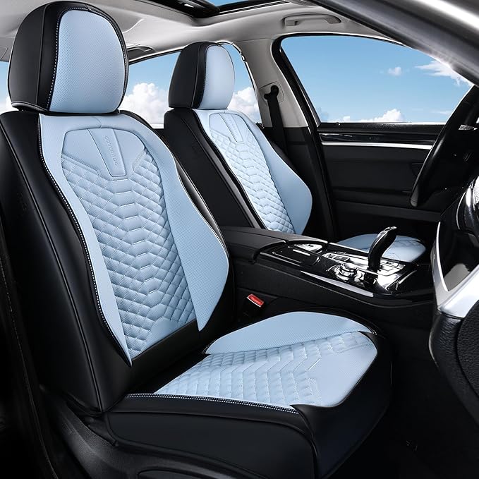 Coverado Seat Covers, Leather Seat Covers for Front Seats, Black and Blue Car Seat Covers, Waterproof Car Seat Protectors, Auto Seat Cushion, Front Driver Seat Cover Universal Fit Most Cars SUV by COVERADOAUTO