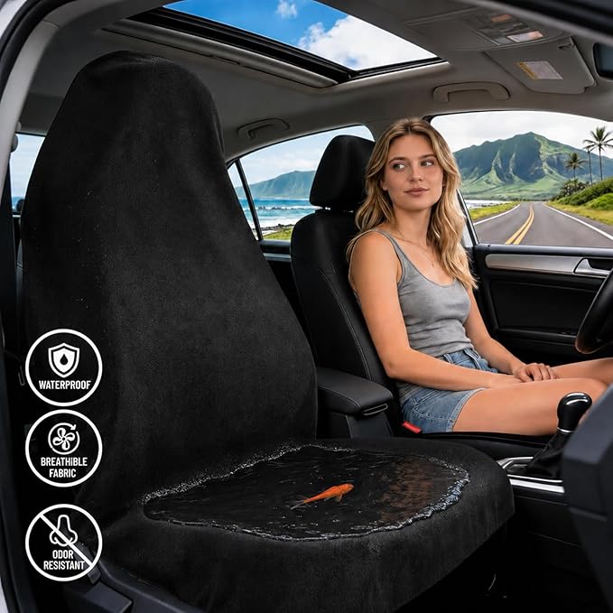 ZIMABLUE 1PC Waterproof Towel Car Seat Cover - 525g Heavy Duty 3-Layer Microfiber Sweat Protector for Bucket Seats - Non-Slip Machine Washable Universal Fit for Gym, Yoga, Beach, Pets & Outdoors-Black - Image 3