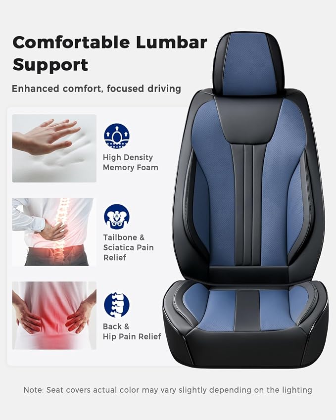 Huidasource Universal Car Seat Covers, Waterproof Faux Leather, Airbag Friendly, Easy Installation, Unobstructed Cup Holders, Scratch Resistant for Family Trips, Black & Blue - Image 5