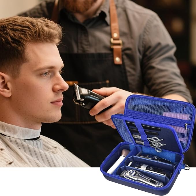 Barber Case for Hair Clippers, for Wahl, for Ufree and for Andis, Case Only | Trimmer Tools Storage Organizer, Easy-Clean PU Interior, for Barbers/Stylists/Pet Groomers, Travel/Home/Salon Use, Blue - Image 9