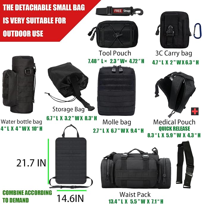 7 PACK Tactical Seat back organizer Truck organizer With 6 Detachable Pouches Universal For Car Truck Ford Jeep Military-Grade Heavier Panels With Multi-functional Packs (8 Pack Black) - Image 3