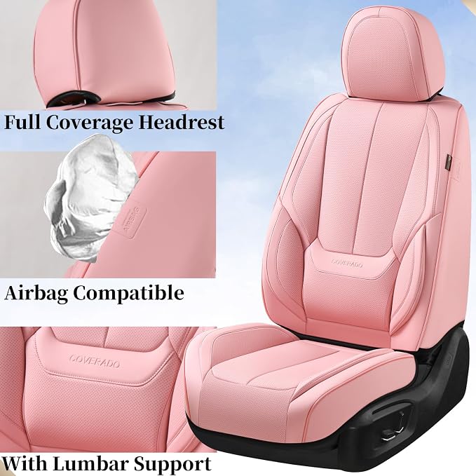 Coverado Seat Covers, Car Seat Covers Front Seats, Car Seat Cover, Car Seat Protector Waterproof, Car Seat Cushion Leather, Pink Seat Covers Carseat Cover Universal Fit for Most Cars - Image 4