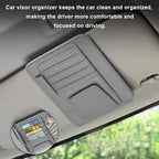 Dickno 2PCS Small Leather Car Sun Visor Organizer, Multifunctional Auto Visor Document Holder with Sunglasses Clip, Universal Car Interior Organizer for Drving License, Card, Pen (Black+Gray) - Image 4