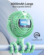 SWEETFULL Portable Stroller Fan with LED Display, 4 Speed Rechargeable Mini Clip On Fan, 360° Rotate Flexible Tripod Better Cooling Small Baby Fan for Car Seat Crib Travel Bike Treadmill (Green) - Image 5