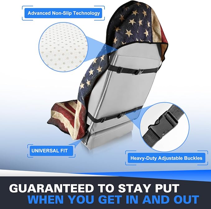 ZIMABLUE 2 Pack American Flag Waterproof Towel Car Seat Covers, Sweatproof Non-Slip Seat Protector, Machine Washable Universal Front Bucket Seat Covers for Cars, SUVs, Gym, Beach, Sports & Pets - Image 5