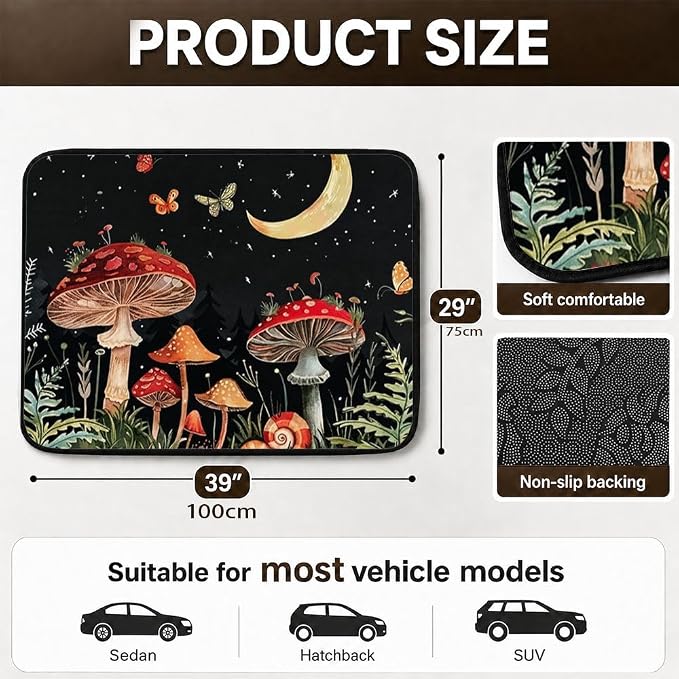Car Trunk Mat for SUV, 29"x39" Mushroom Moon Night Cargo Liner Protector | All Weather Universal Cargo Liners for Dogs, Car Accessory for SUVs/Sedan/Wagons, Durable Non-Slip Washable Rear Cargo Mat - Image 2