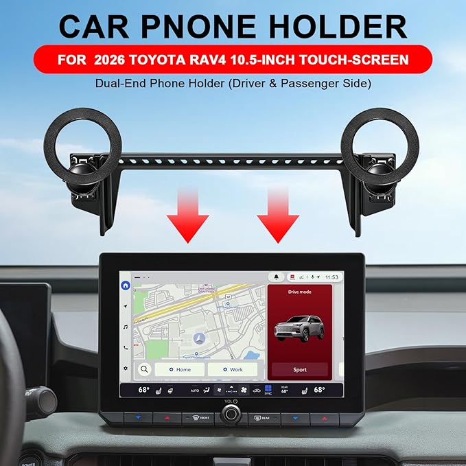 Dual-End Car Phone Holder for Toyota RAV4 2026 Accessories 10.5-Inch Screen | Strong Magnetic Cell Phone Mount for Magsafe iPhone, 360° Hands-Free No Air Vent Blockage One-Hand Operation Stable Stand - Image 3