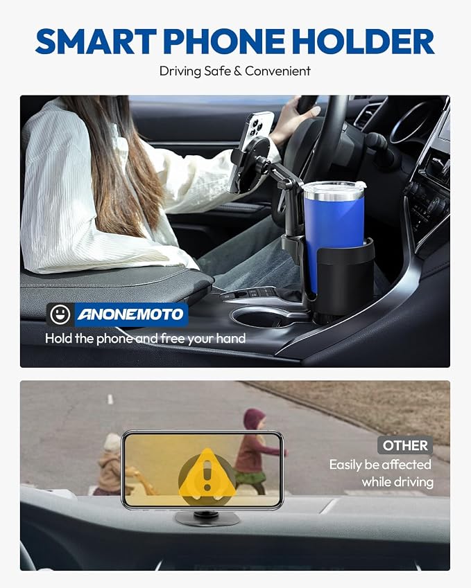 2-in-1 Cup Holder Cell Phone Holder,Adjustable 360° Rotation Universal Phone Holder Fits 4.0-7.0" Devices, Compatible with 12-40 oz Bottles - Image 7