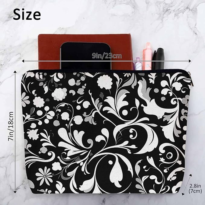 Makeup Bag Floral Makeup Bags For Purse Pouch, Vintage Mandala Flower Swirl Black White Travel Toiletry Bag Cosmetic Bag Makeup Bags Flax Makeup Organizer Bag Pencil Pouch For Man Woman - Image 4