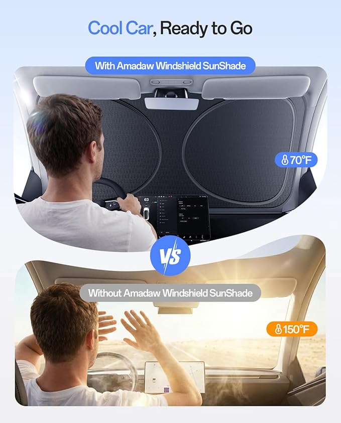 Windshield Sun Shade for Ford E150/250/350, Dodge Grand Caravan 2000-2026 | Multi-Layer UV Block & Heat Insulation | Keeps Car Cool & Protects Interior, Easy Storage with Bag - Image 2