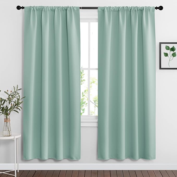 RYB HOME Blackout Curtains for Bedroom Living Room Nursery 72 inches Long | Room Darkening, Thermal Insulated, Privacy Protection, Rod Pocket, Drapes for Office Home Theater, W42 x L72, Aqua, 2 Panels by RYBHOME