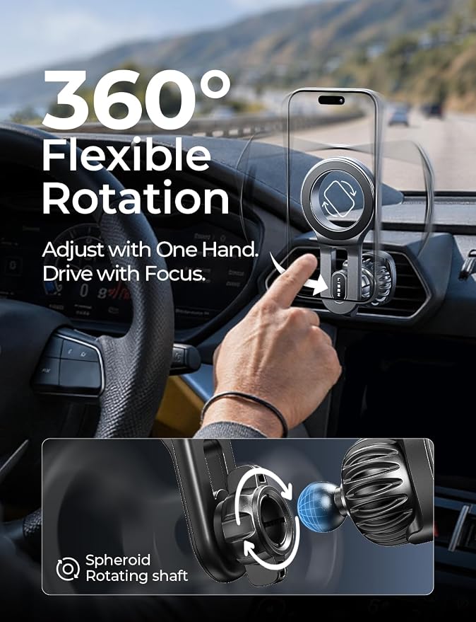 LISEN for MagSafe Car Mount, Magnetic Phone Holder for Car Vent Phone Mount, Air Vent Hands Free Phone Mount, Super Magnetic Phone Mount, Gifts Car Phone Holder Magnetic for iPhone 17 Pro Max 16 15 | Upgraded Strongest Magnet Power, Metal Hook Clip, 36... - Image 6