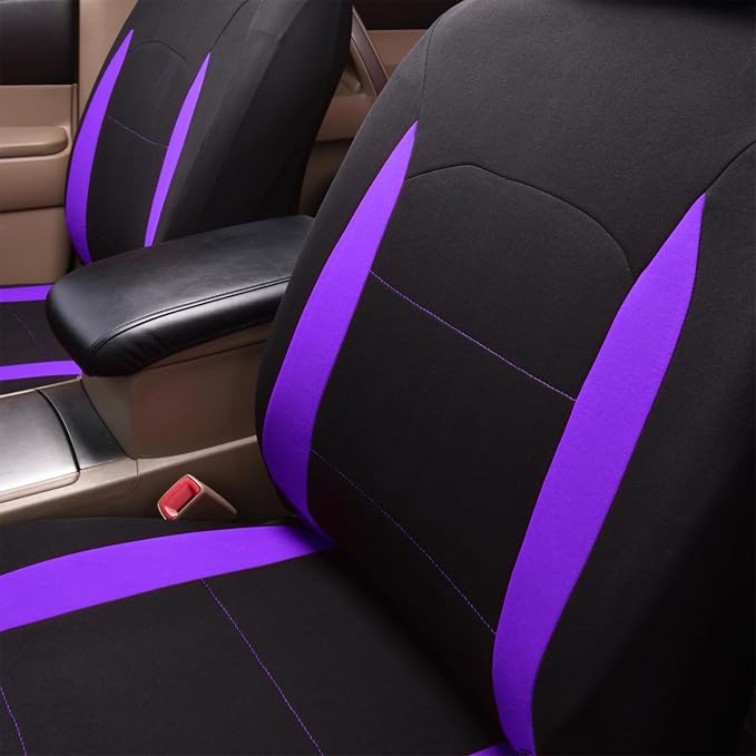 Flying Banner Car Seat Covers Front Seats Rear Bench Polyester car seat Protectors Easy installations Rear Bench Split Classic man Lady Truck (Full Set - Low Back - Combo Pack, Black Purple) - Image 4