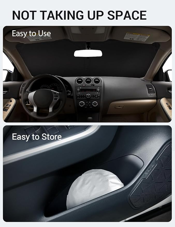 Proadsy Custom Fit Car Windshield Sun Shade for 2007-2012 Nissan Altima | 240T Heat Shield, Drops Temp 54°F, Blocks 99% UV, Prevents Dashboard Cracking, Summer Parking & Beach Trips, Easy Twist-Fold - Image 9