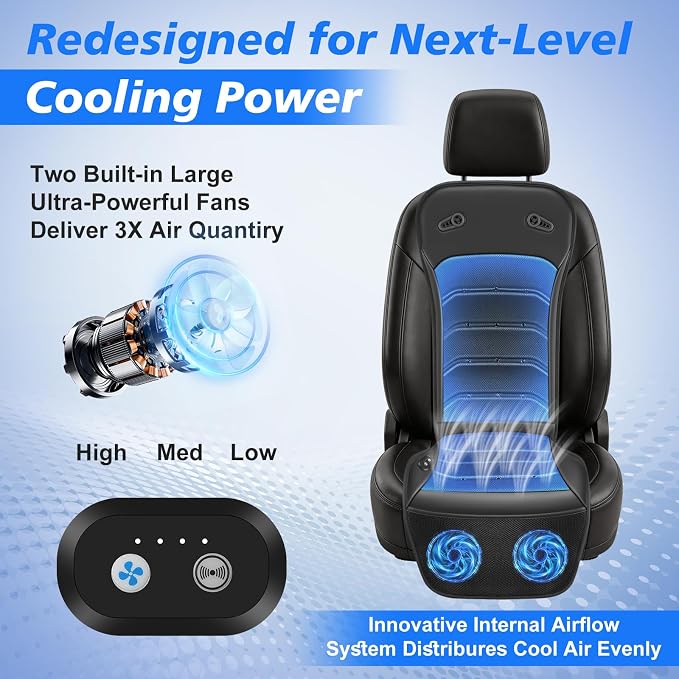 Cooling Car Seat Cover: 2-in-1 Car Seat Cushion with Massage & Ventilation, 12V/24V Universal Fit for Car/Truck/SUV, Intensity, Breathable & Comfortable (Black) - Image 3