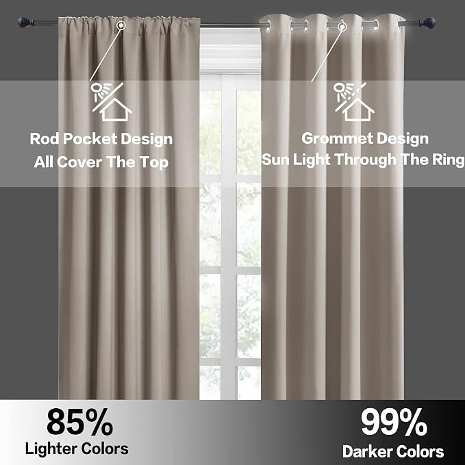 RYB HOME Half Curtain Tiers 36 inch Length, Rod Pocket | Short Blackout Curtains for Small Window, Thermal Insulated, Privacy Protection, Energy Efficient, W34 x L36, Sand, 2 Panels - Image 6