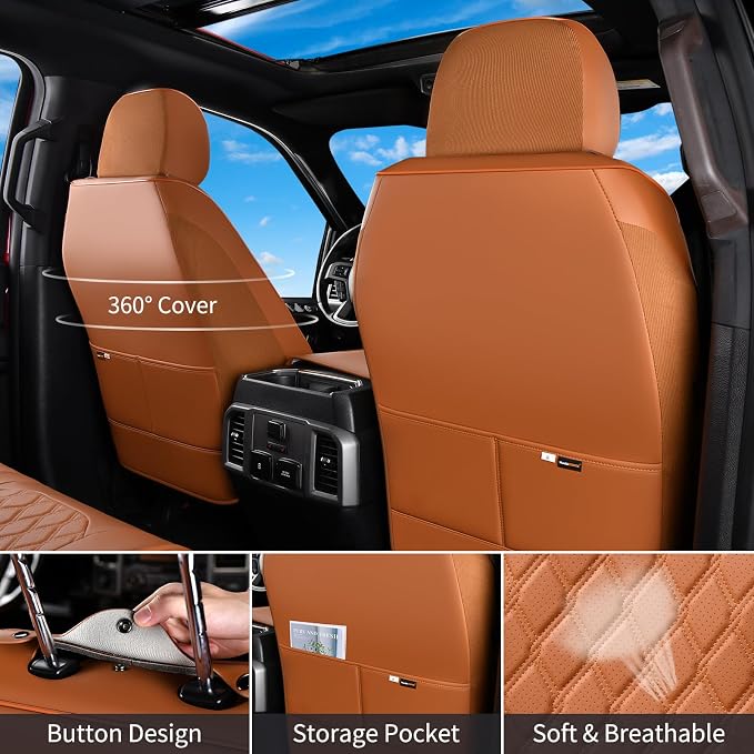 Huidasource Tacoma Car Seat Covers, 360° Full Coverage Waterproof Leather Cushion Cover Fit for Toyota Tacoma 2016-2023 SR SR5 Limited TRD Sport/Pro/Off Road All Cab Front Row(Front Pair/Brown) - Image 2