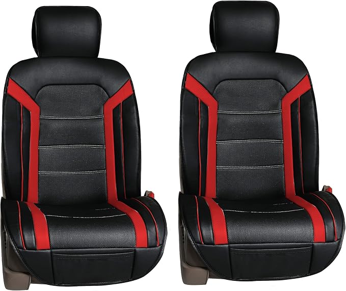 FH Group Front Set Faux Leather Car Seat Cushions - 2 Pack Seat Covers for Cars Trucks SUV, Waterproof, Universal Fit Seat Covers, Red/Black by FHGroup