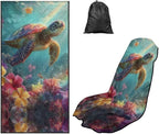 Sea Turtle Print Car Seat Towel Covers Front Seats Hibiscus Plumeria Print Seat Shield for SUV Truck Sedan Quick-Dry Athletic Towels for Car Seats with Storage Bag by Baxinh