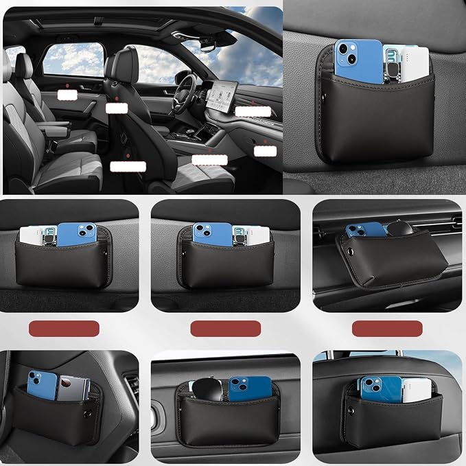 Universal Car Side Pocket Organizer for Car Seat, PU Leather Car Pocket Pouch, Door, Window, Console, Keys Cards Cell Phone Sunglasses Holder for Car, Multifunctional Car Organizer Accessories. - Image 8