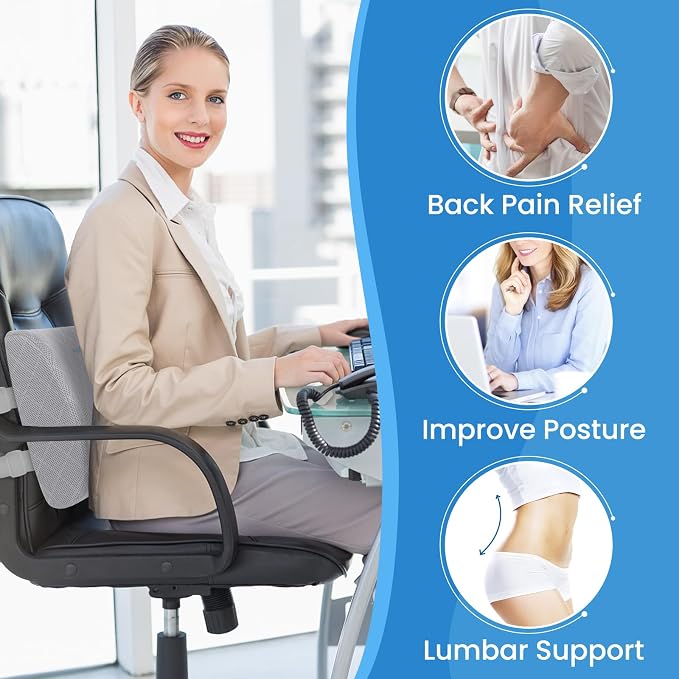 Lumbar Support Pillow for Office Chair, Back Support, Memory Foam | Improve Sitting Posture & Back Pain Relief. Lumbar Pillow Fits Office, Gaming & Car Chairs with Adjustable Dual Straps - Image 4