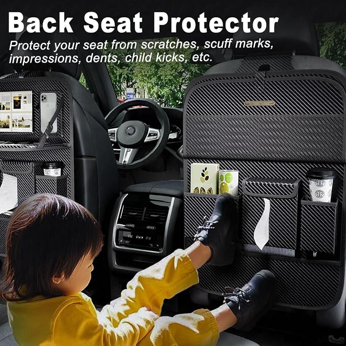 XDV Car Seat Organizers,Multi-functional Back Seat Protectors, Storage Pouches, and Tray Holders (for Cars, Kids, Seat Back and Rear Seats) (Carbon Fiber, 1 Pcs) - Image 3