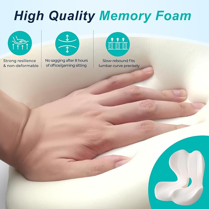 Seat Cushion for Office Chair, Ergonomic Cushion with Lumbar Support Pillow | Orthopedic Memory Foam Coccyx Cushion for Tailbone & Sciatica Pain Relief, Ideal For Office Chairs, Car Seats, Wheelchairs - Image 8