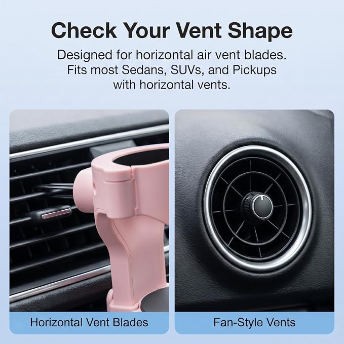 Car Cup Holder, Stable Cup Holder Expander for Car Air Vents, Car Ashtray Holder, Suitable for Sedans SUVs Trucks with Horizontal Blade Vents (Pink) - Image 7