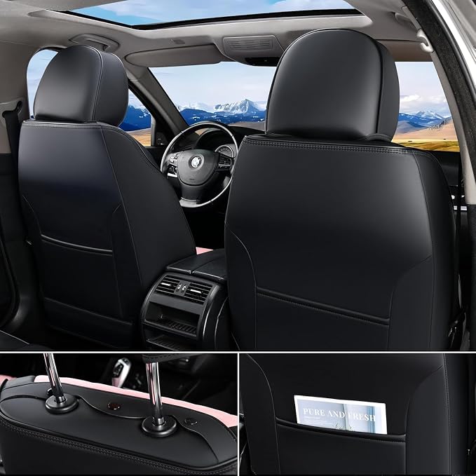 Automotive Seat Covers for Cars Front Seats, Leather Car Seat Covers Waterproof Pink & Black Seat Covers 2 Pack, Universal Seat Protector for Most Cars Trucks SUV - Image 2