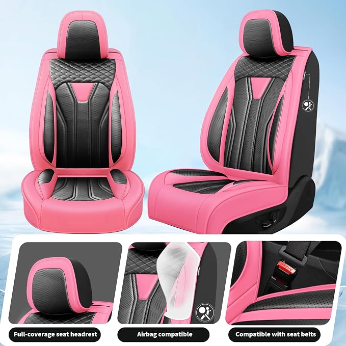 Fit Rogue Car Seat Covers Compatible with Nissan Rogue 2014-2026 - Premium Leather Waterproof Breathable，All-Weather Seat Cushion Protecto & Airbag Compatible （2 Front Seat, Pink & Black - Image 2