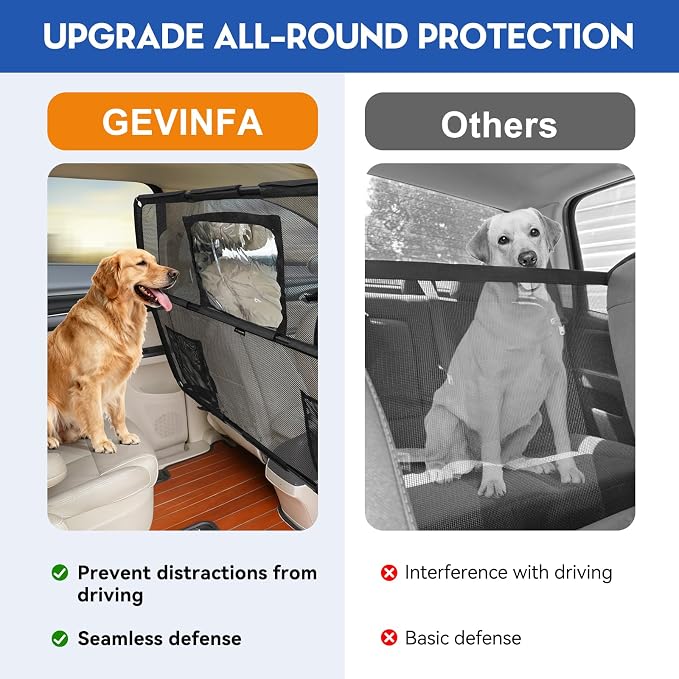 52" Dog Car Barrier for SUV, Wide Escape-Proof & Chew-Proof | Car Dog Barrier with Removable Visual Window & Storage Pockets, Pet Net Gate for Behind Front Seats, Fits Sedans Cars Trucks - Image 2