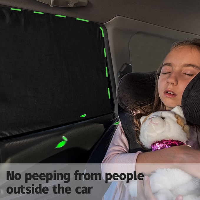ZATOOTO Car Window Curtains - 2 Pcs Black Silk Side Rear Protection Covers | Magnetic Privacy Sun Shade Keeps Cooler for Baby Kids Sleeping - Image 6
