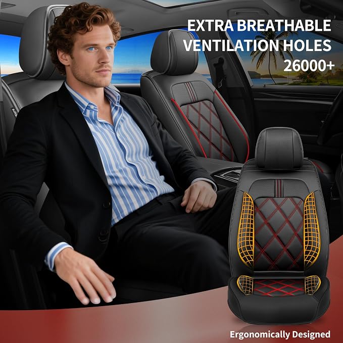 Seltos Car Seat Covers Custom Fit for Kia Seltos 2021-2025 2026, Full Coverage Leather Waterproof Breathable Seat Covers, Automotive Seat Protectors, Airbag Compatible(2 Front Seats, Red Black) - Image 6