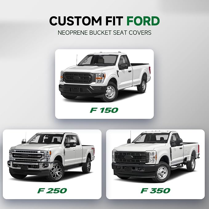 GIANT PANDA Waterproof Neoprene 2 Pack Front Car Seat Covers Custom Fit 2009-2026 Ford F150,2017-2026 F250 F350 Super Duty Crew Cab SuperCrew SuperCab Pickup Trucks, Leak-Proof Wetsuit (Black) - Image 2