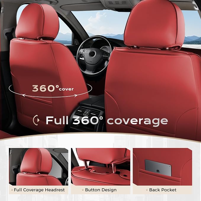 Coverado Car Seat Covers, Seat Covers for Cars, Waterproof Leather Auto Seat Protectors, Leather Car Seat Cushion, Car Interiors Accessories Universal Fit for Most Cars - Image 6
