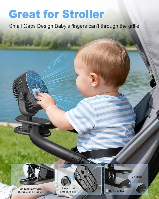 Portable Clip on Fan, Rechargeable Stroller Fan, USB Desk Fans With TYPE-C Port 5200 mAh Battery Operated 3 Speed 360° Rotatable Personal Small Mini Table Fan for Pram Car Seat Crib Golf Cart Camping - Image 2