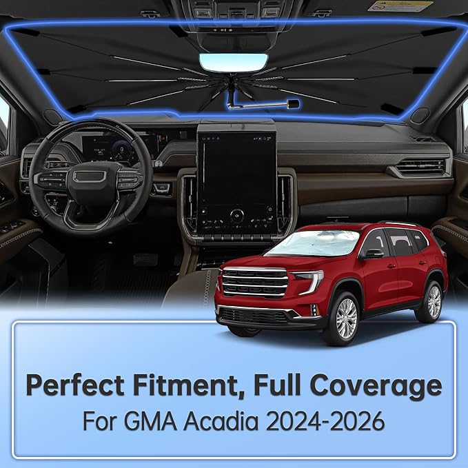 Windshield Sun Shade Umbrella for GMC Acadia 2024-2026 Front Window Cover | Portable Sunshade, Compact Auto Sun Shield Visor for UV Protection, Keep Car Cool Accessories - Image 2