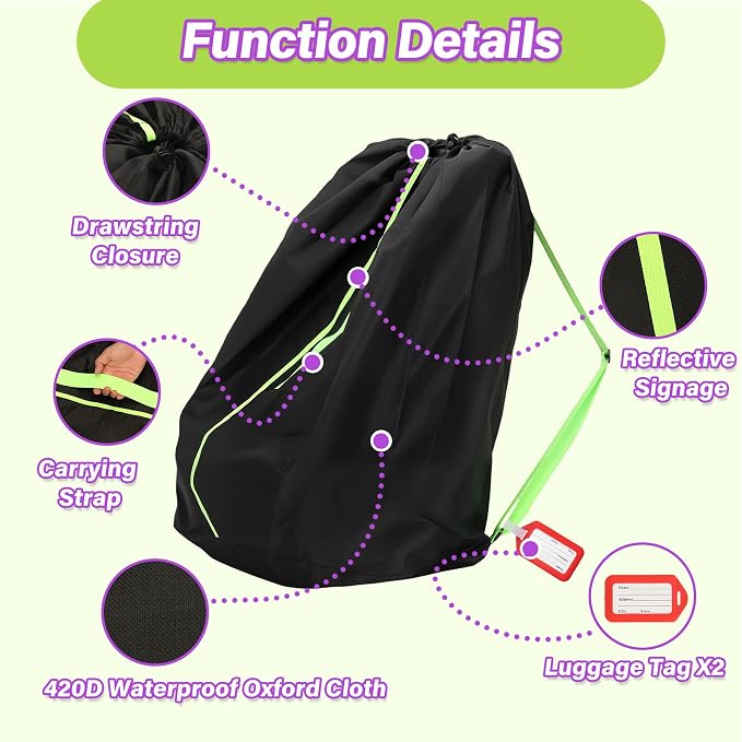 Saranna Car Seat Travel Bag for Airplane: Car Seat Bags for Air Travel Fit All Car Seats, Infant Carriers & Booster Seats,Large Car Seat Bags for Air Travel with Shoulder Straps and 2pcs Luggage Tags - Image 5