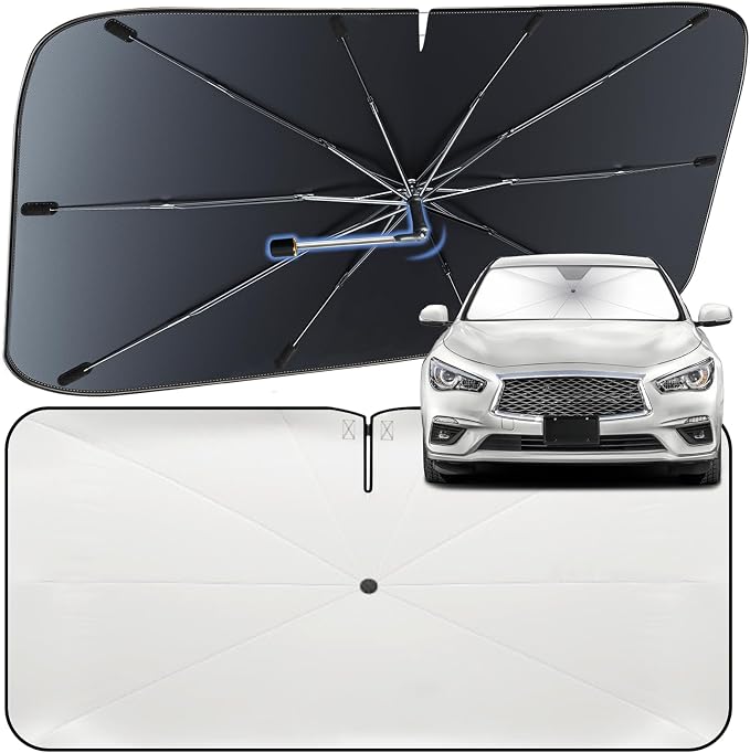 Windshield Sun Shade Umbrella for Infiniti Q50 2014-2026 Front Window | Heat-Reflective Window Shade, Umbrella Sunshade Cover Blocks Heat, Protects Interior, Vehicle-Specific Precision Fit by Fshaanys