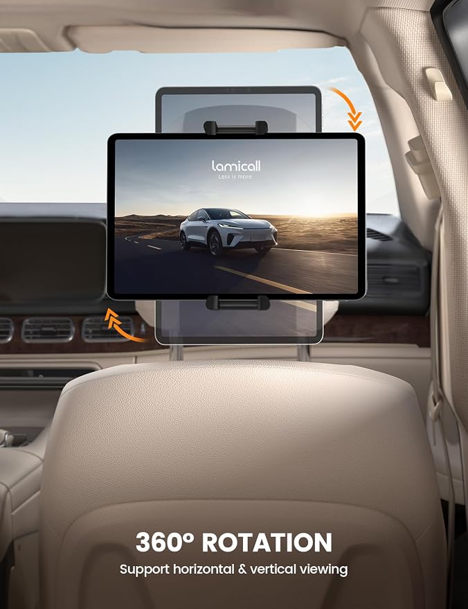 Lamicall 2 Pack Tablet Holder for Car Headrest, Thick Case Friendly | 360° Rotation, Car Tablet Mount for Backseat, Road Trip Essentials for Kids, for iPad Pro, Galaxy, Fire HD, 6.1-13" Tablets - Image 2